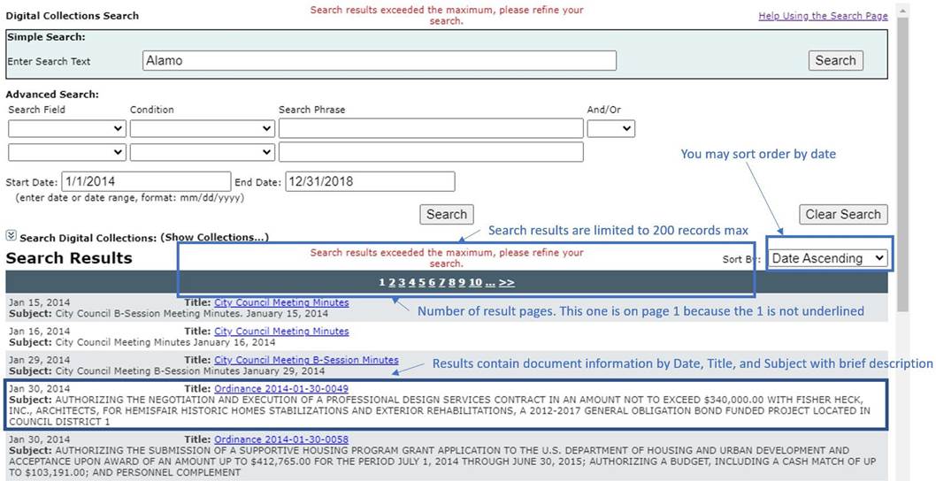 Graphical user interface, text, application - screen shot of Search Results Example