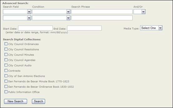 Graphical user interface, text, application - screen shot of Advanced Search